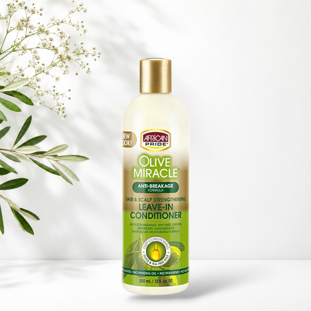 PhotoRoom-20260914_132249 کرم آبرسان ضد موخوره و محکم کننده ساقه آفریکن پراید African Pride Olive Miracle Leave-In Conditioner 355ml - Image 1